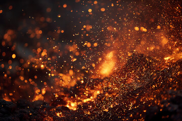Fototapeta premium High detail close up of embers floating through the dark air during an intense wildfire