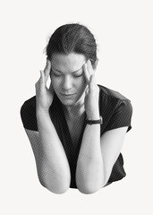 Woman massaging temples, mental health photo