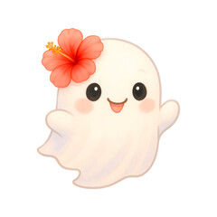 Obraz premium Little Ghost and Red Hibiscus