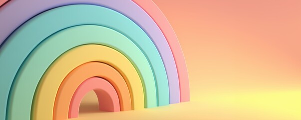 3D Minimal Pastel Rainbow Arches on Soft Peach Gradient Background

