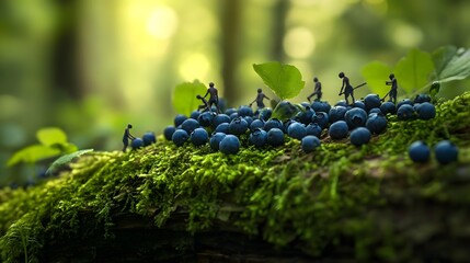 Miniature People Harvesting Blackberries
