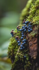 Miniature People Harvesting Blackberries
