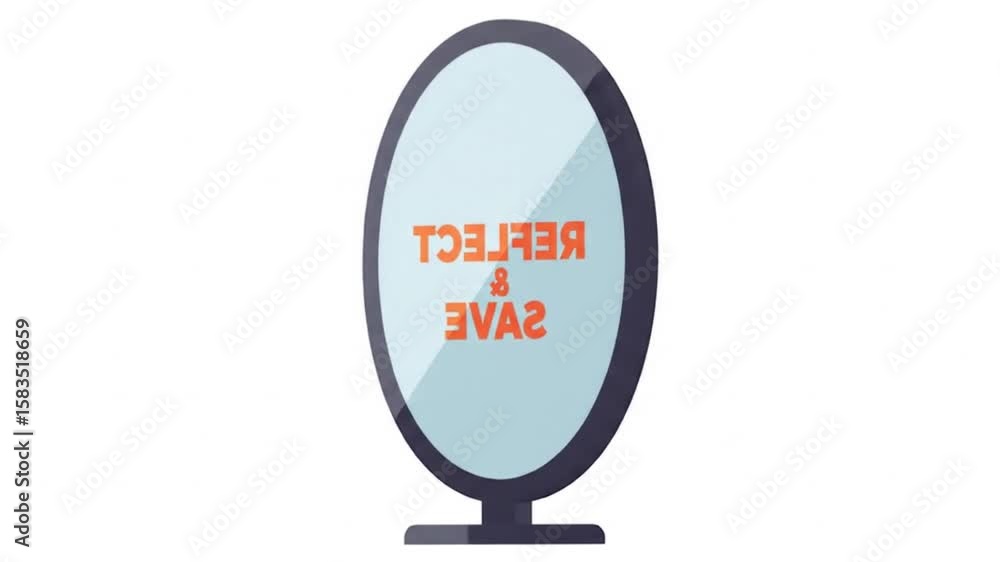 Poster Mirror Animation Displaying Reflect and Save Message on White Background