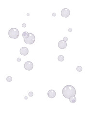 Set of clear bubbles. 3D Soap bubble floating on transparent background. Soap transparent balloon. 3D Rendering. Render of transparent water drops liquid object, soap water bubble with reflection. PNG