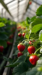Miniature strawberry harvesters in a greenhouse