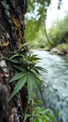 image of green plant in nature with lake