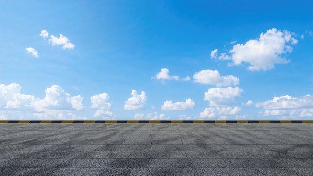 Cargo transport terminal featuring container stacks beneath a clear sky and open floor