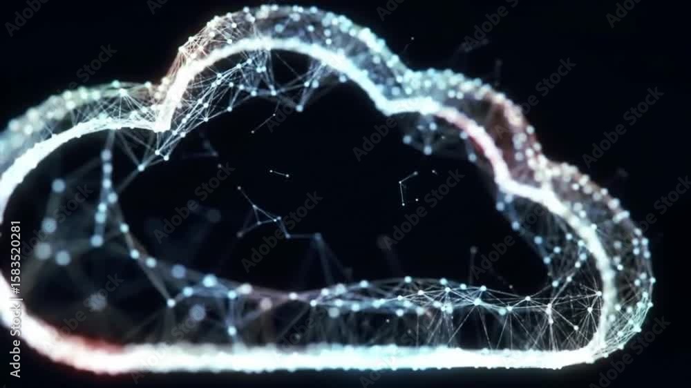 Poster abstract cloud computing network with connected dots and lines in dark background for data storage t