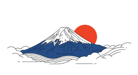 Majestic mount fuji peaks under the rising sun surrounded by soft clouds beautiful japanese landscape