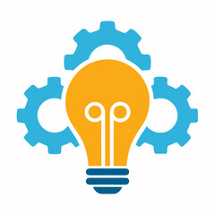 Innovation and Engineering Light Bulb and Gear Icon Flat Vector Design.