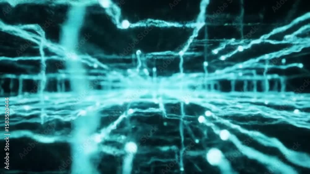 Poster abstract futuristic blue glowing lines and nodes network digital neural connections on dark surface