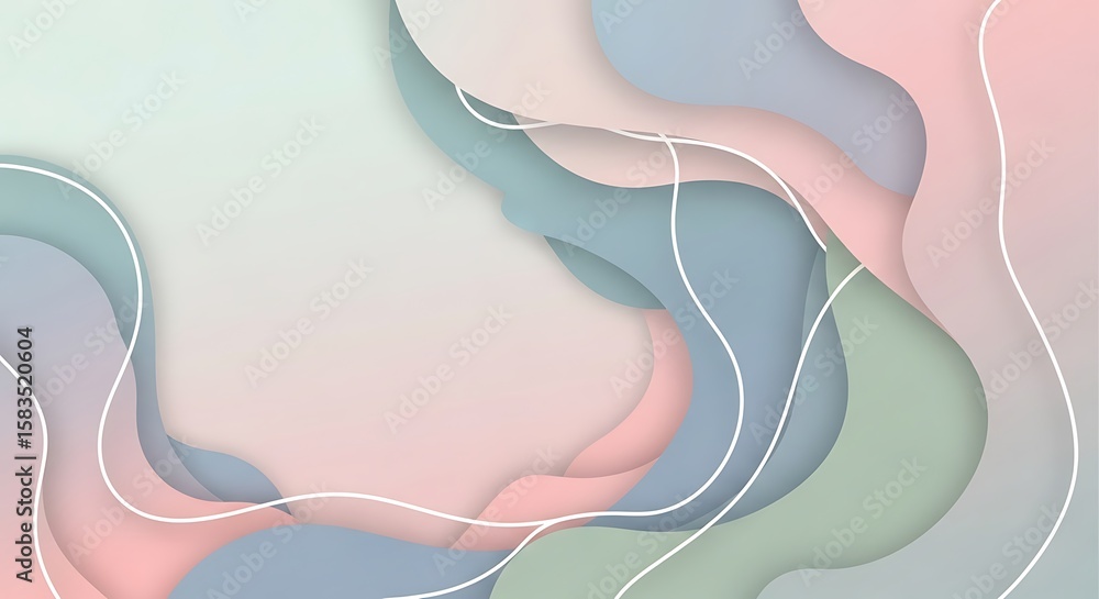 Poster pastel abstract layers and flowing lines background with soft aesthetics