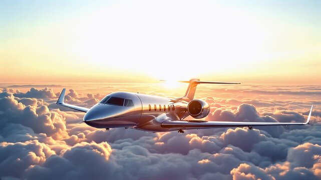 Luxury Private Jet: Sunrise Flight Above the Clouds - Cinematic 4K Aerial