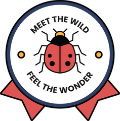 A red ladybug sits on a white background with the words 