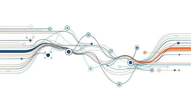 Abstract data visualization flow chart representing complex information streams and progress