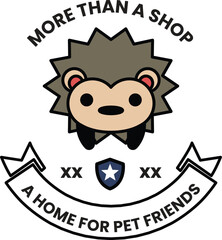 A cute cartoon hedgehog logo for a pet store