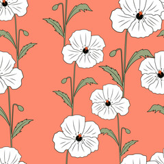 Hand-drawn flowers seamless pattern print design. Vector illustration design for fashion fabrics, textile graphics and prints.	
