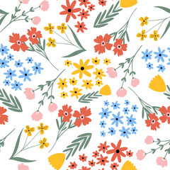 Hand-drawn flowers seamless pattern print design. Vector illustration design for fashion fabrics, textile graphics and prints.	
