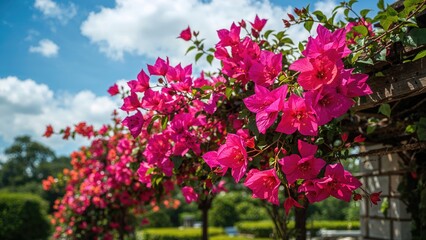Brightly colored bougainvillea flowers decorating a garden
