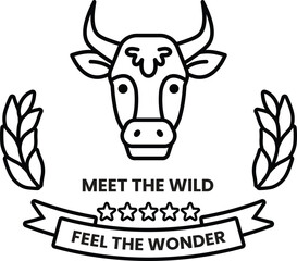 A cow logo with the words Meet the Wild Feel the Wonder