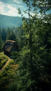 Mountain Cabin in the Pine Forest