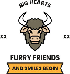 A bull with a big heart logo on it