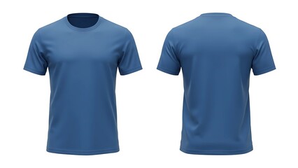 Blue t-shirt mockup front and back — plain cotton apparel template for fashion branding or print preview