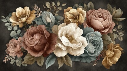 Detailed floral bouquet design in muted tones.