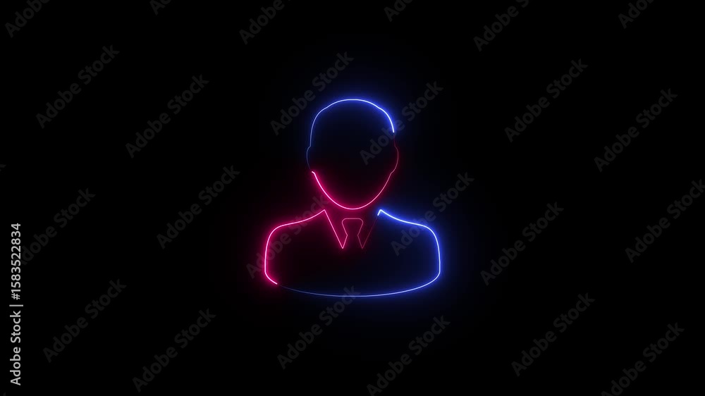 Poster blue and purple neon user profile icon icon animation. glowing icon of user in flat style motion gra