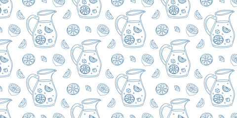 Refreshing summer beverage pattern featuring lemonade pitchers and citrus slices