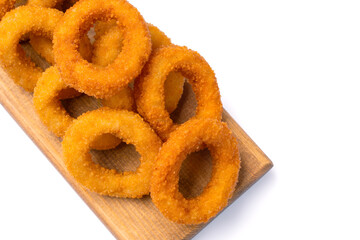 Fried onion rings on white background	