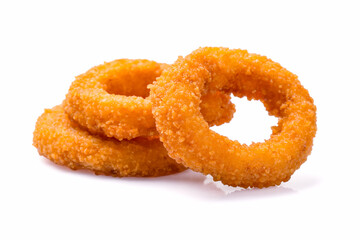 Fried onion rings on white background	