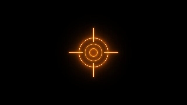 Glowing orange neon target icon featuring concentric circles and crosshairs on a black background. The design creates a futuristic or sci-fi interface aesthetic, often seen in HUDs or gaming visuals.