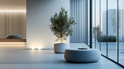 Modern minimalist interior with a potted plant