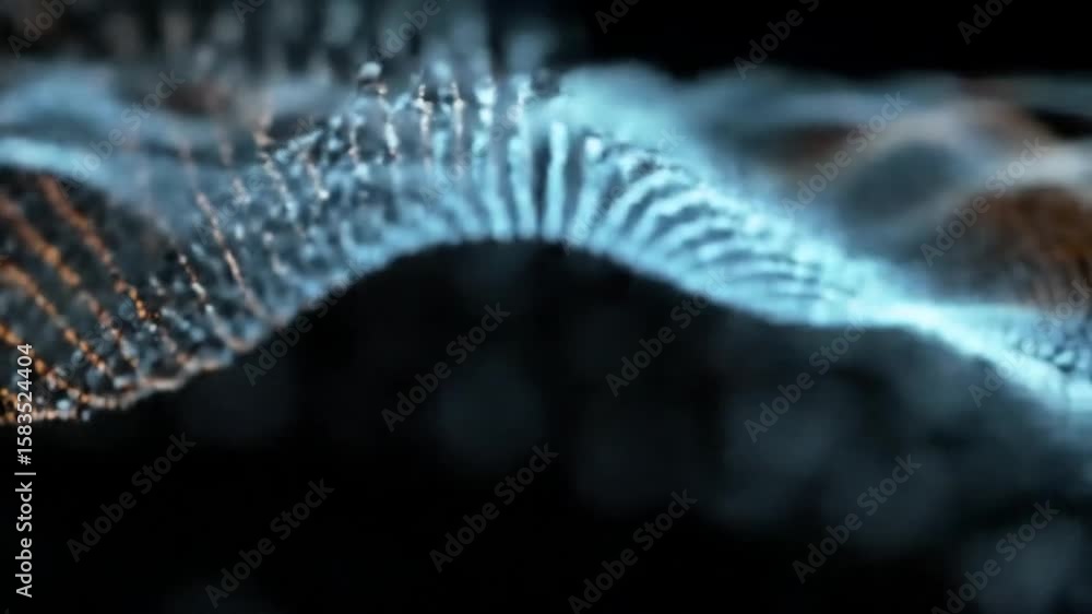 Aufkleber flowing blue and orange particle waves on black background abstract design element