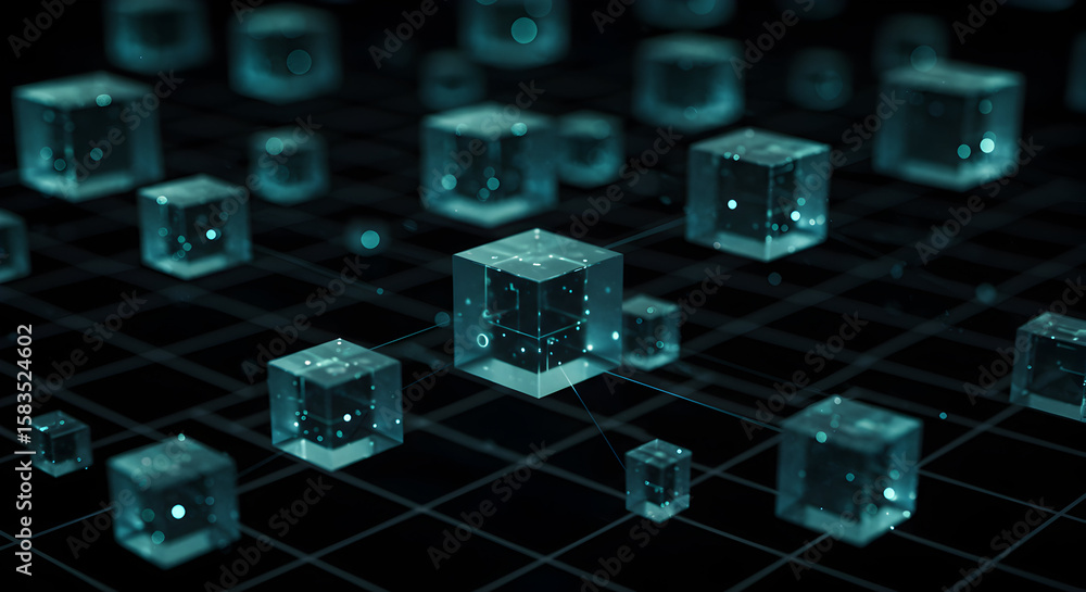 Poster abstract digital cubes floating in space representing data network