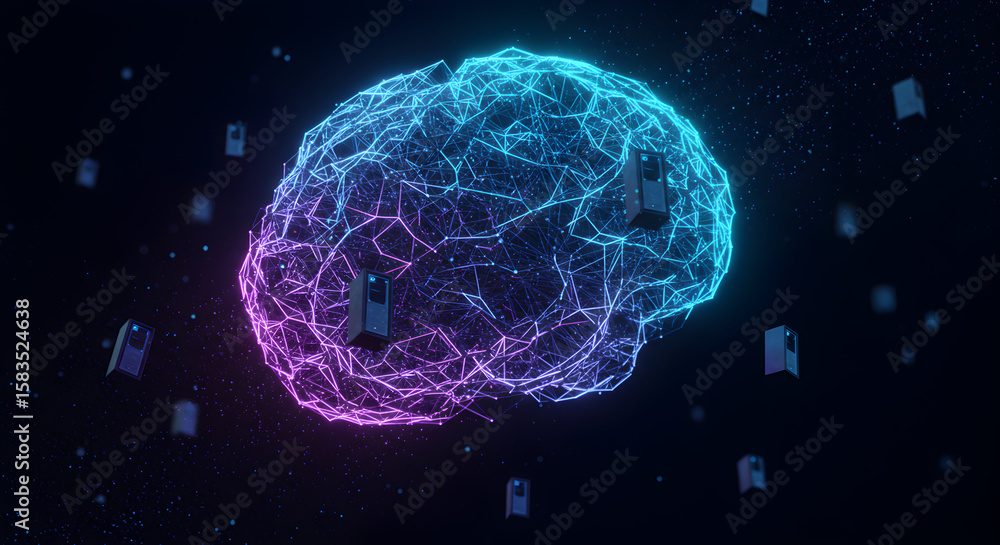 Poster digital brain and ai technology in abstract neural networks