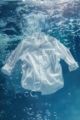 Obraz premium White shirt submerged underwater with bubbles