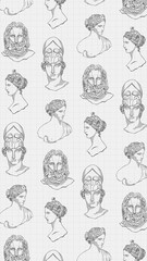 Greek sculpture pattern background, line art design