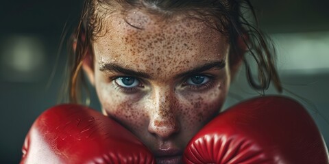 Determined female boxer with focused gaze