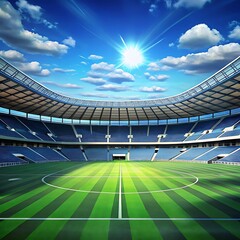 Bright sunny day in modern football stadium
