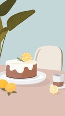 Lemon cake phone wallpaper, food illustration design
