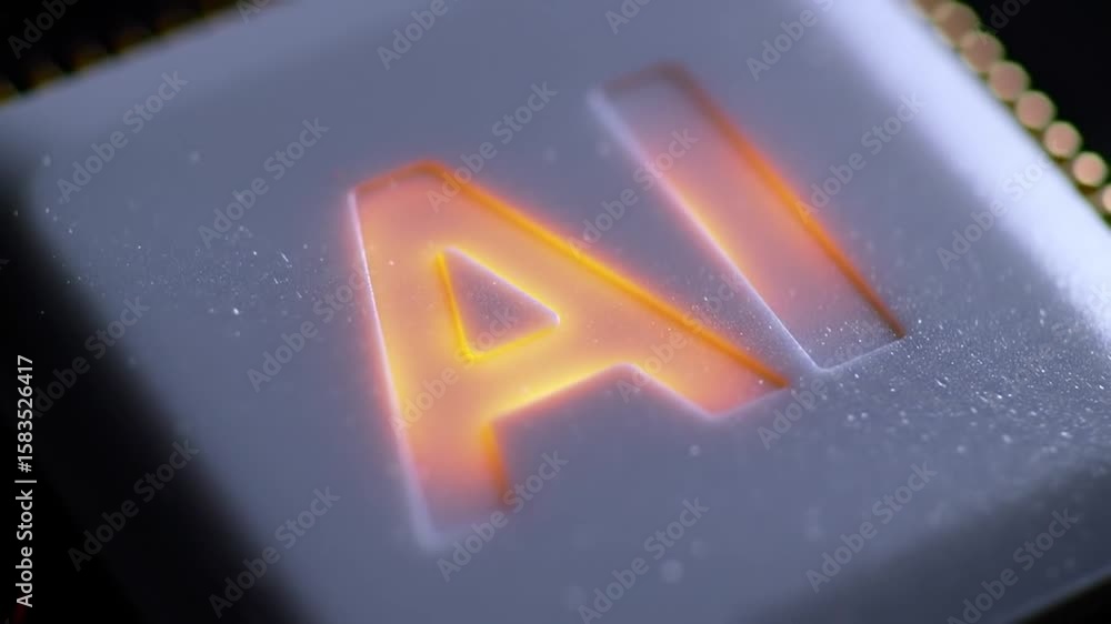 Poster illuminated ai inscription on white rectangular device macro shot artificial intelligence technology