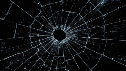 Fototapeta premium Shattered glass screen showing blue, orange, and white interference over a black grunge surface