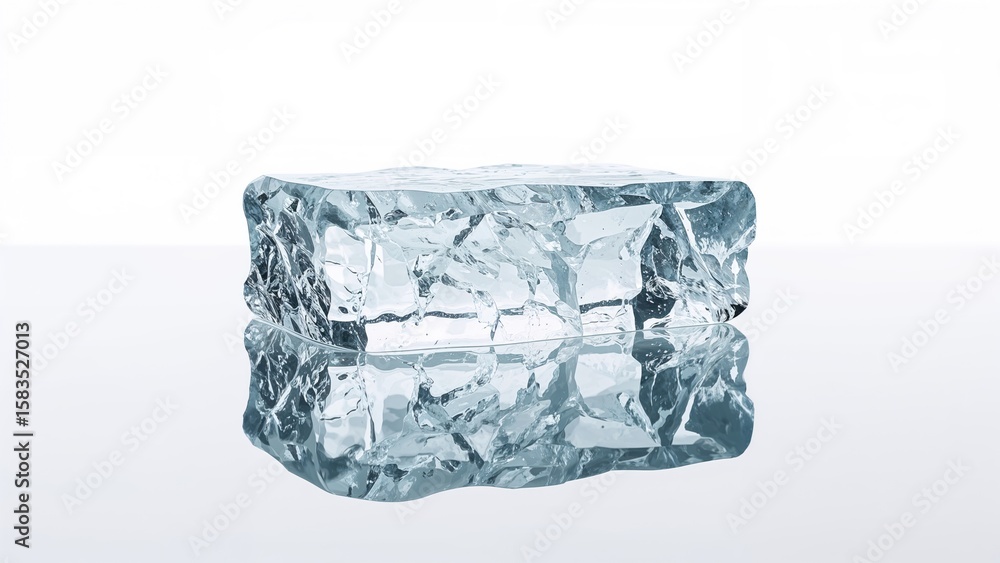 Aufkleber natural ice slab with a crisp frosted texture resting on a reflective luminous platform