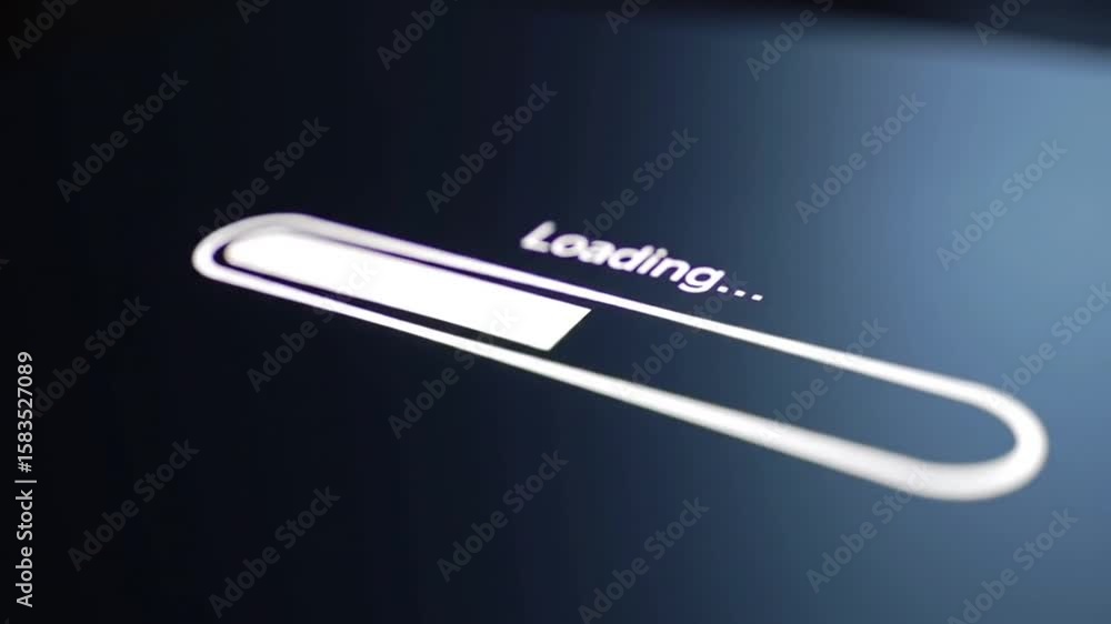 Poster loading bar graphic on dark background with white indicator for adobe stock photo