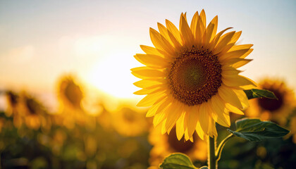 sun flower on summer sunset background
