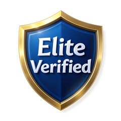 Obraz premium Gold-framed blue shield emblem: Elite Verified premium quality assurance badge, trust and security concept.