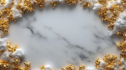 Golden popcorn border on white marble