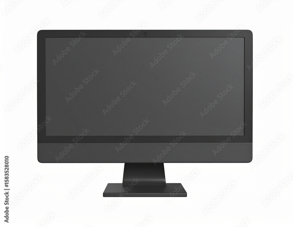 Poster modern black all in one desktop computer display isolated on white background for various visual mar